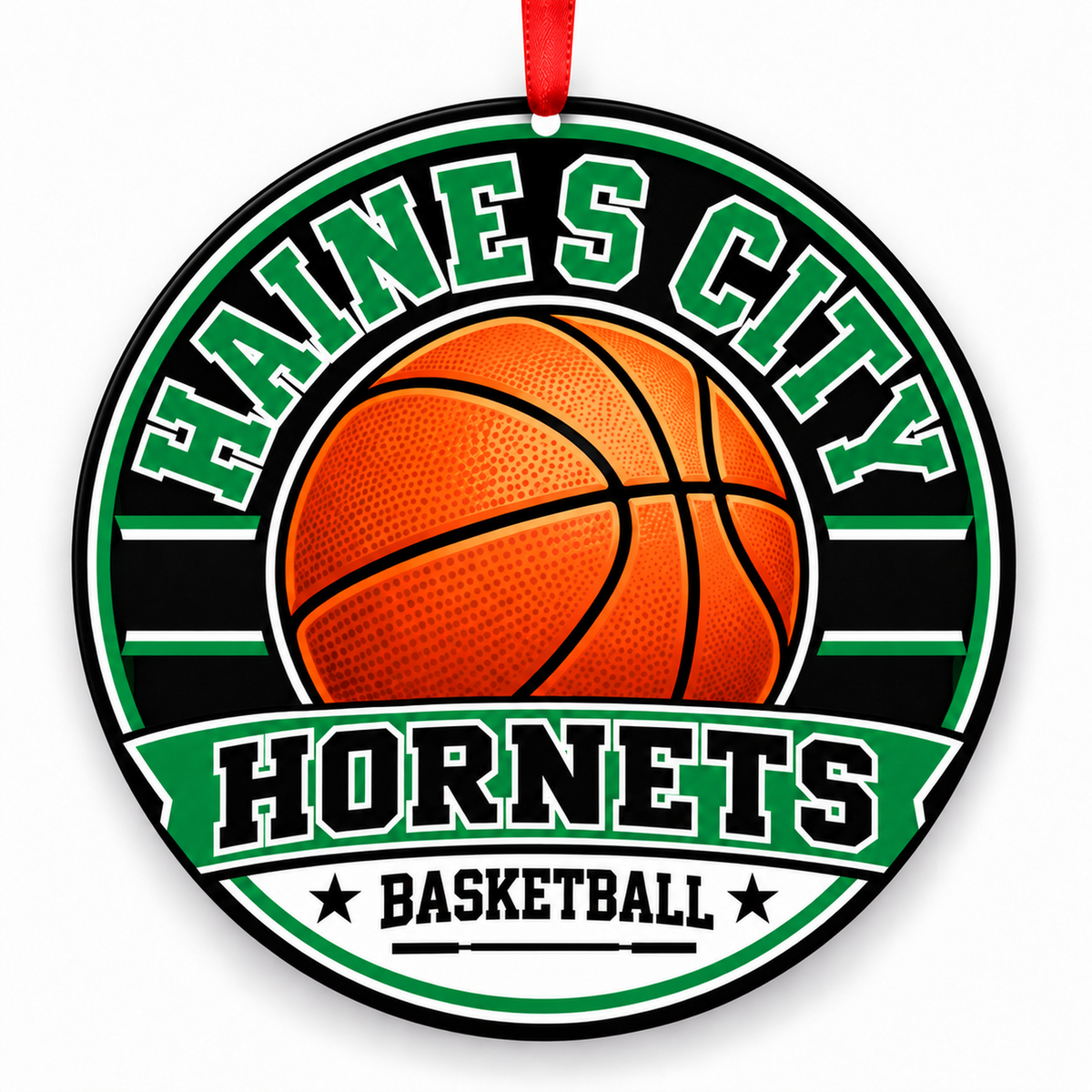 Haines City Senior High School Hornets basketball ornament in Green / White, Haines City Florida