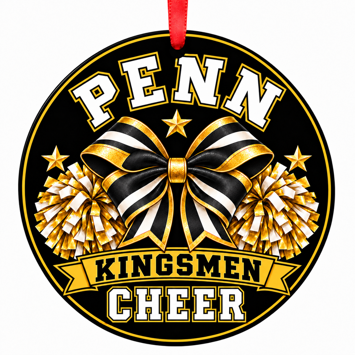Penn High School Kingsmen Cheer Bow and Pom-Poms ornament