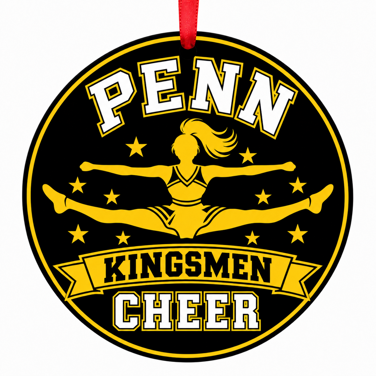 Penn High School Kingsmen Cheer Toe-Touch Jump ornament