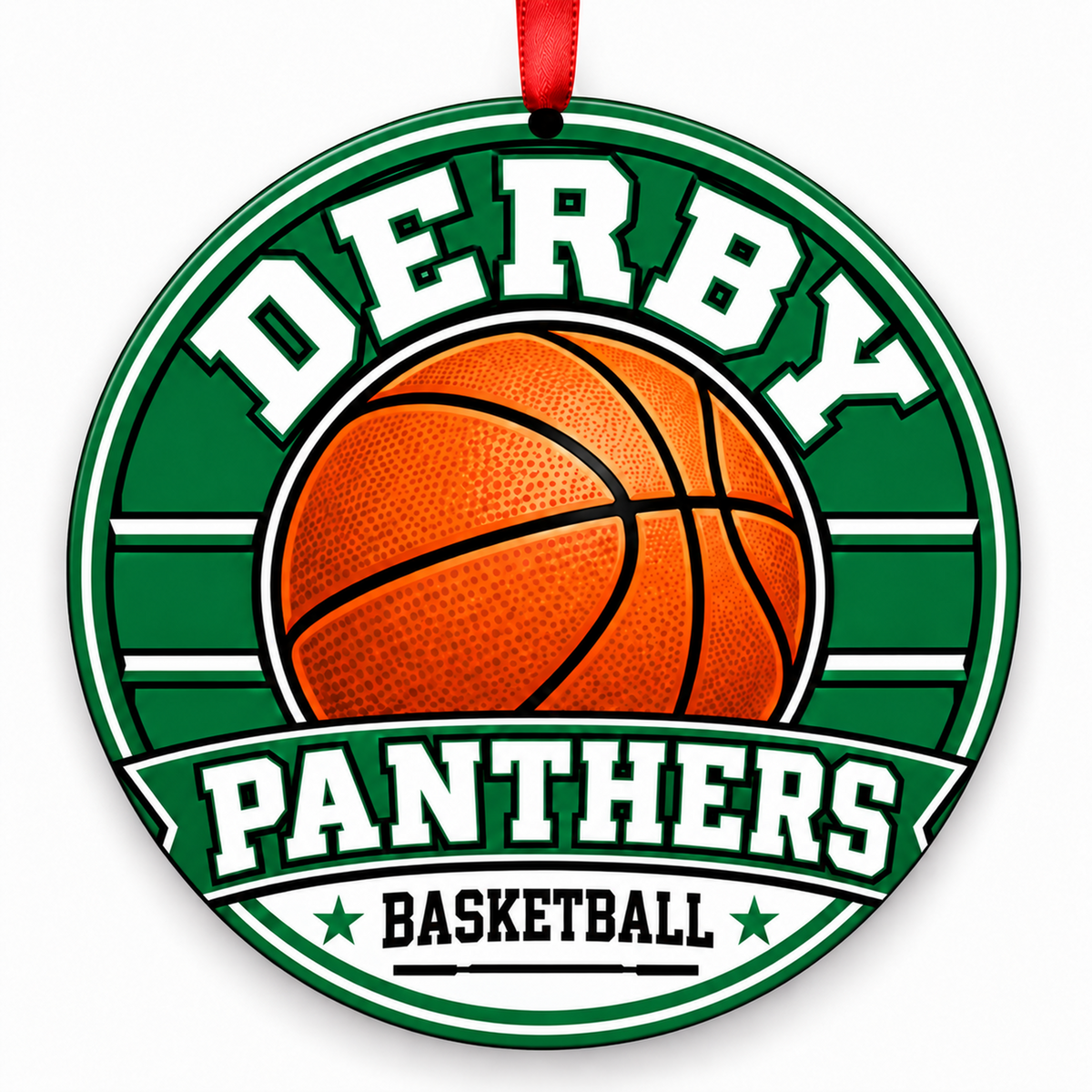 Derby High School Panthers basketball Christmas ornament in green and white