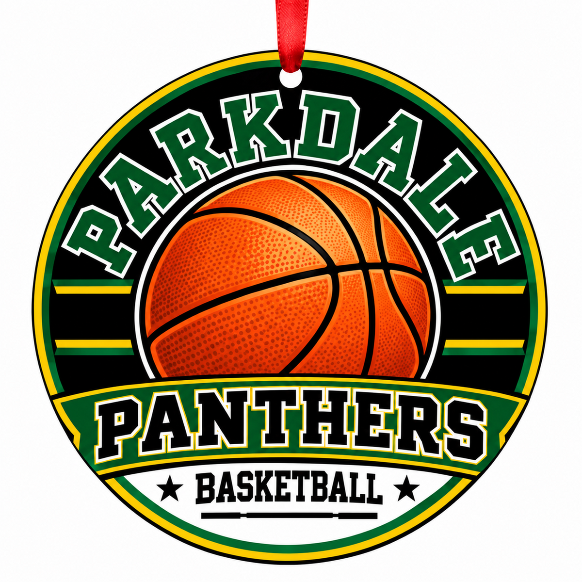 Parkdale High Panthers basketball ornament in Green; Gold | Official color names; numeric codes not established; no guessed hex values., Riverdale Maryland
