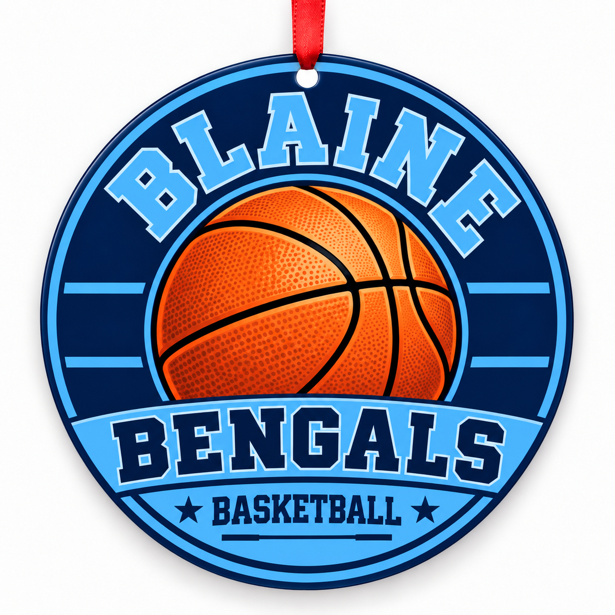 Blaine Bengals basketball Christmas ornament with red ribbon