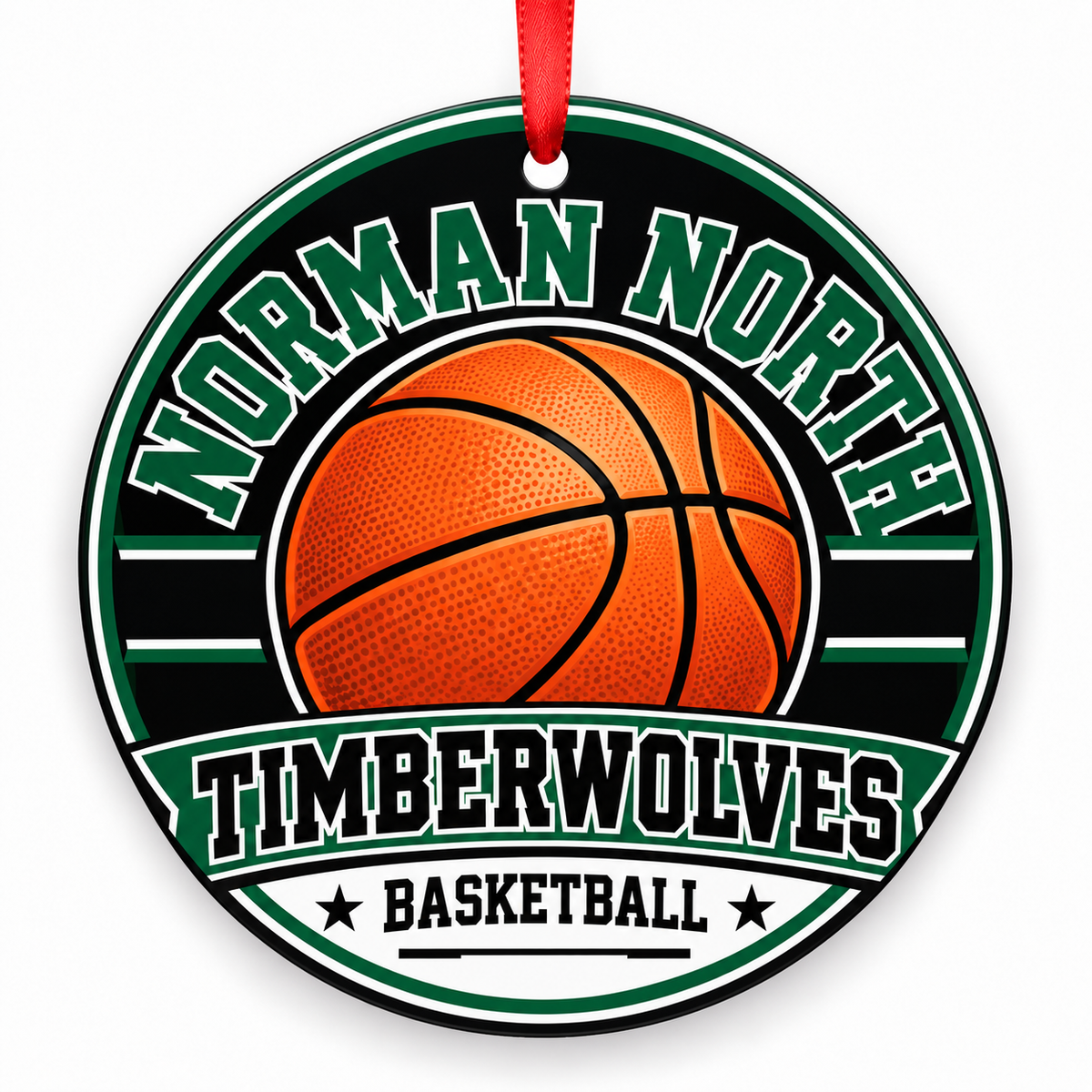 Norman North High School Timberwolves basketball Christmas ornament