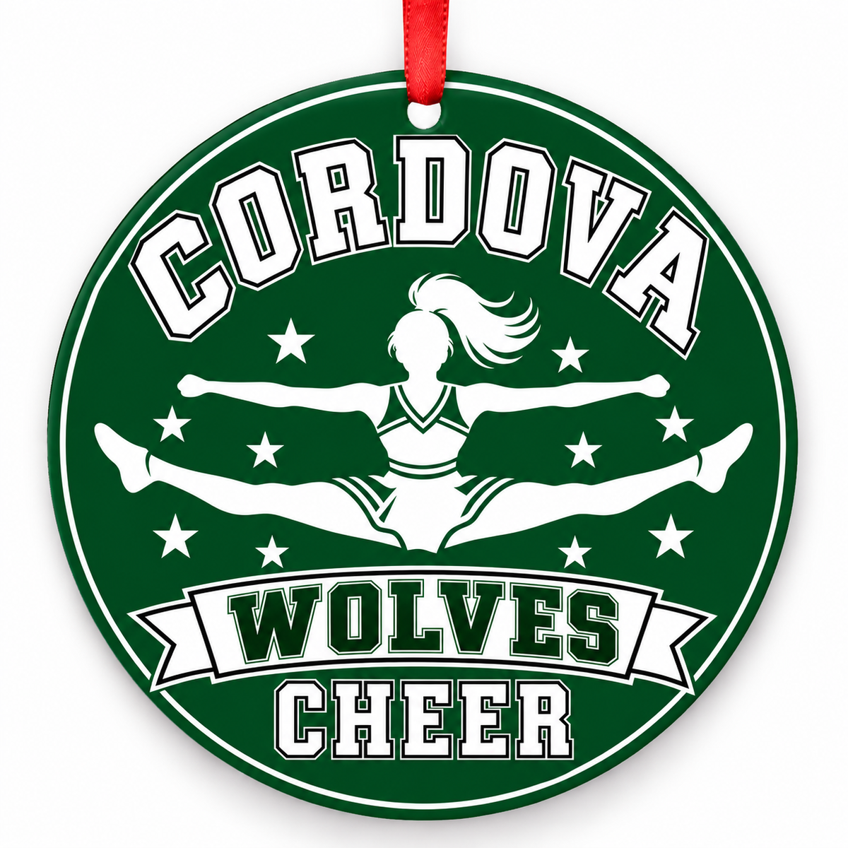 Cordova High School Wolves cheer toe-touch jump Christmas ornament