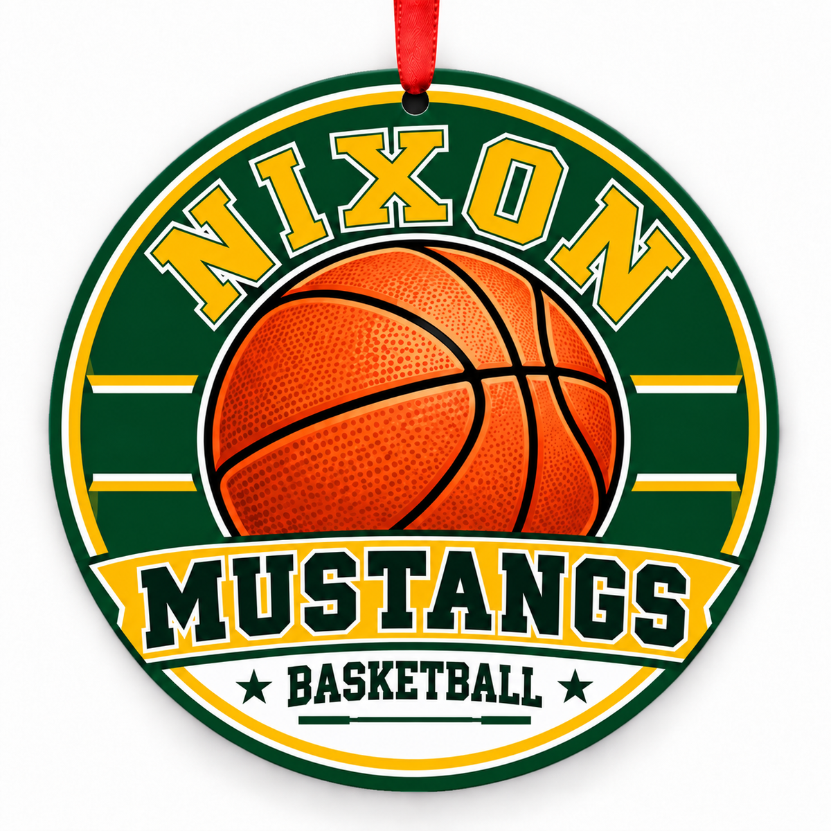 Nixon High School Mustangs basketball Christmas ornament