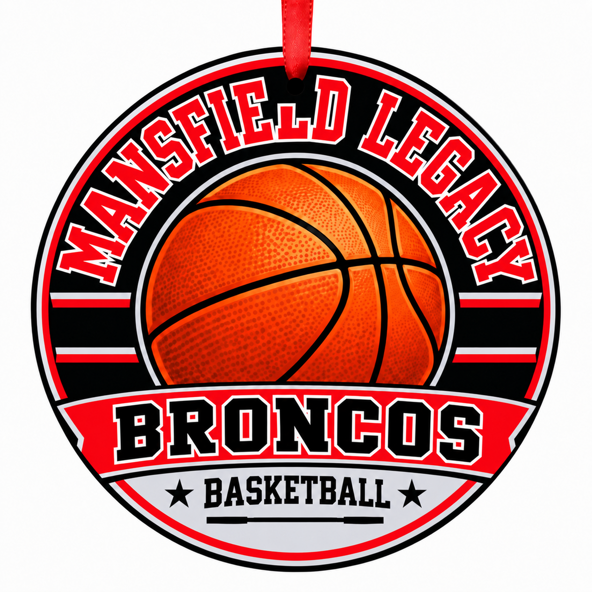 Mansfield Legacy High School Broncos basketball Christmas ornament
