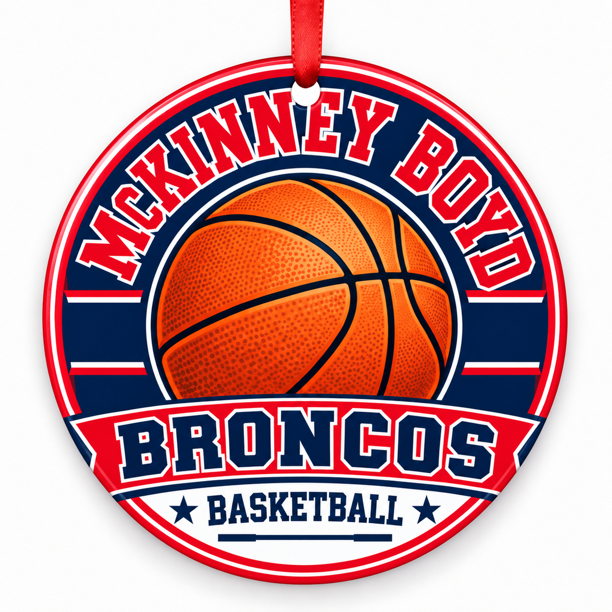 MCKINNEY BOYD H S Broncos basketball Christmas ornament