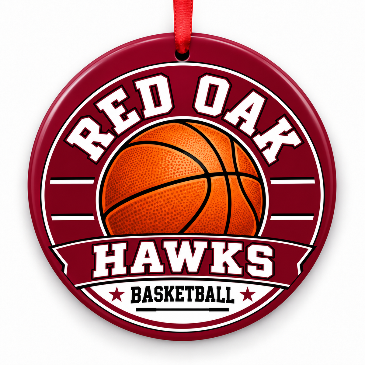 Red Oak High School Hawks basketball Christmas ornament