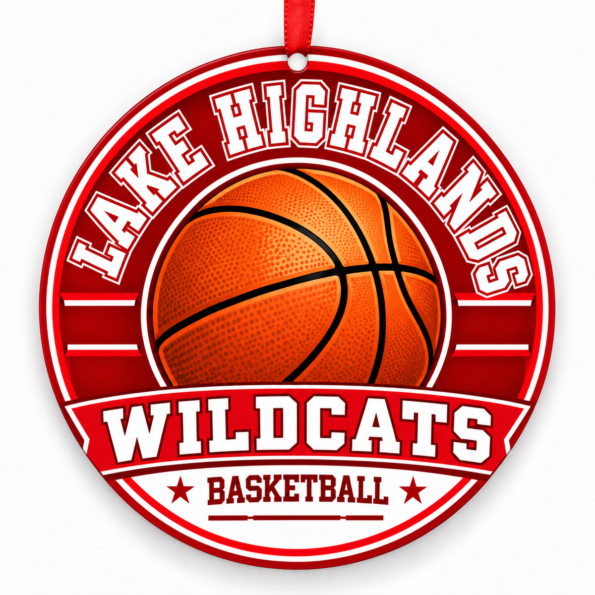 Lake Highlands High School Wildcats basketball ornament in Red; White, Dallas Texas