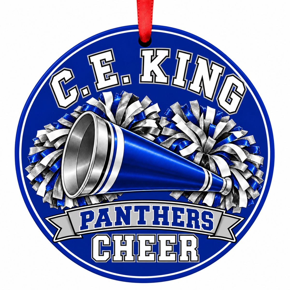 C. E. King High School Panthers cheer megaphone and pom-poms Christmas ornament