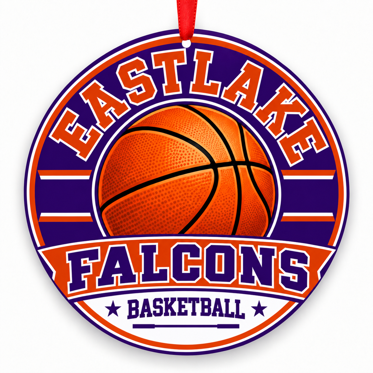 Eastlake High School Falcons basketball ornament in Purple; Burnt orange, El Paso Texas