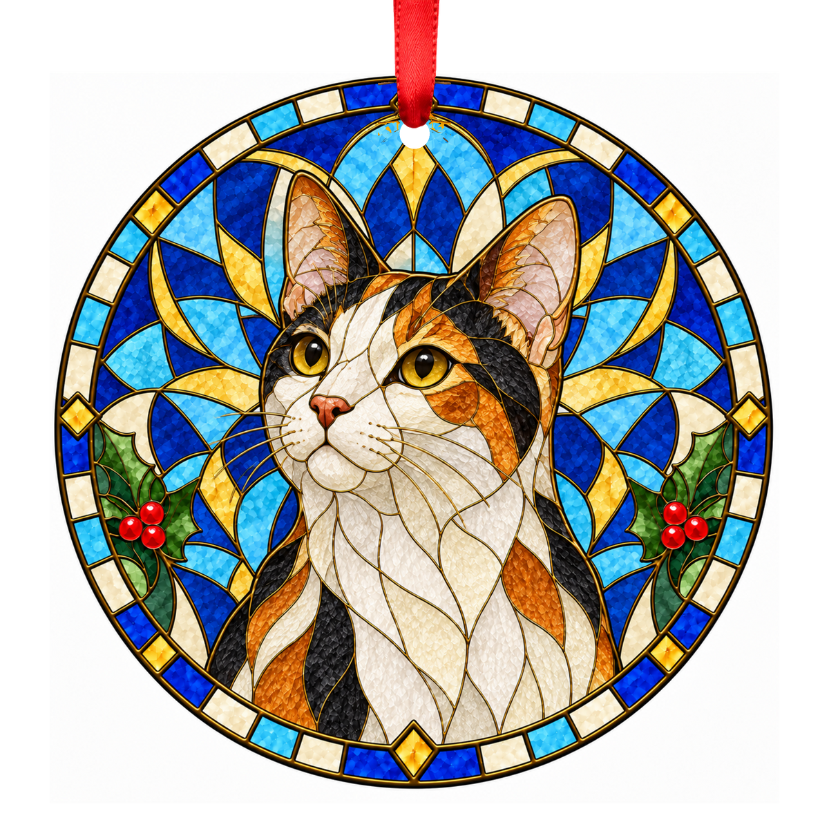 Japanese Bobtail Stained Glass Style Christmas Ornaments