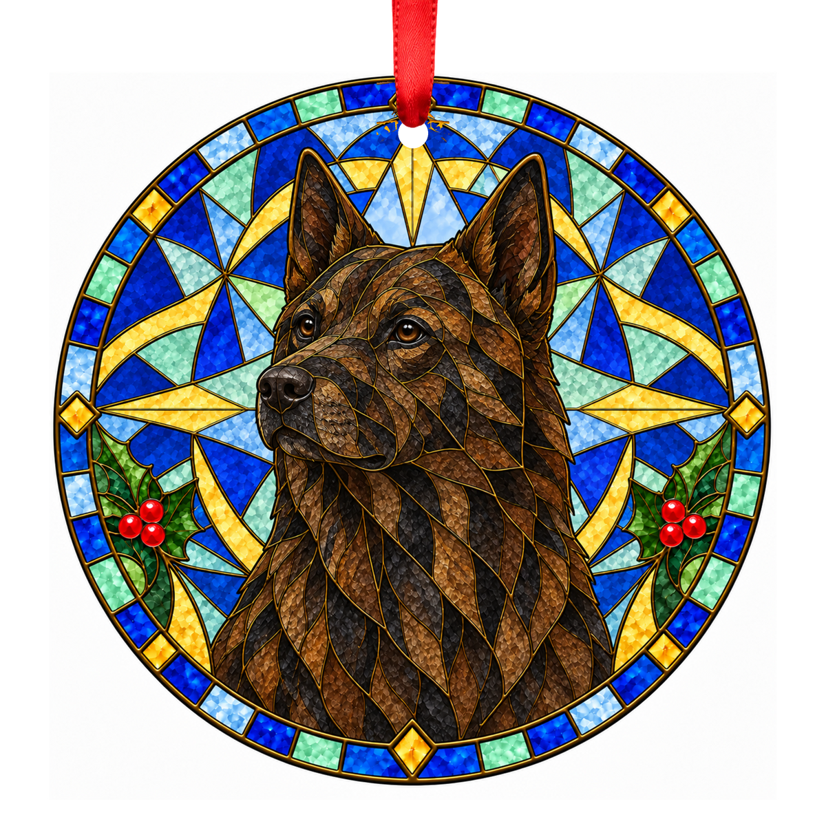 Kai Brindle Stained Glass Style Christmas Ornament