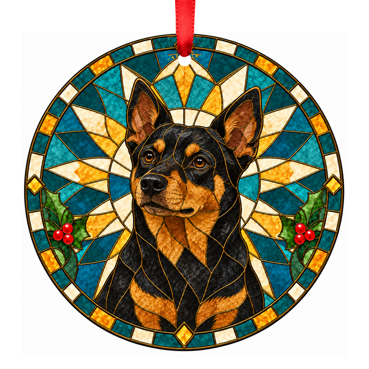 Lancashire Heeler Black and Tan stained glass pet Christmas ornament