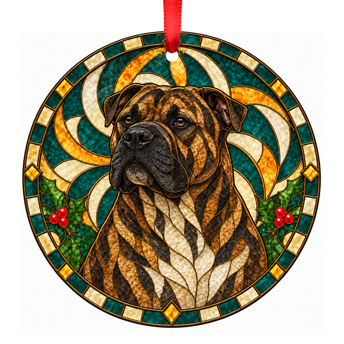 Majorca Mastiff Brindle stained glass pet Christmas ornament