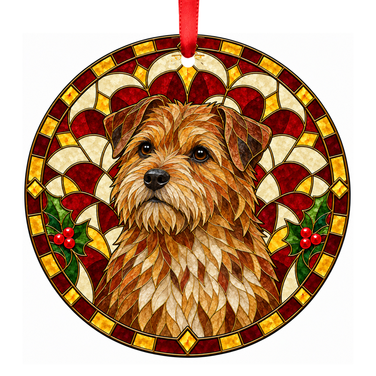 Norfolk Terrier Red stained glass pet Christmas ornament