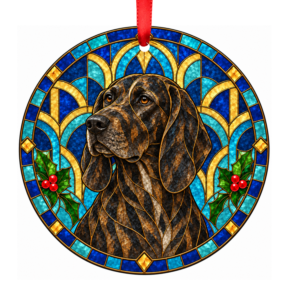 Plott Hound Brindle stained glass style Christmas ornament