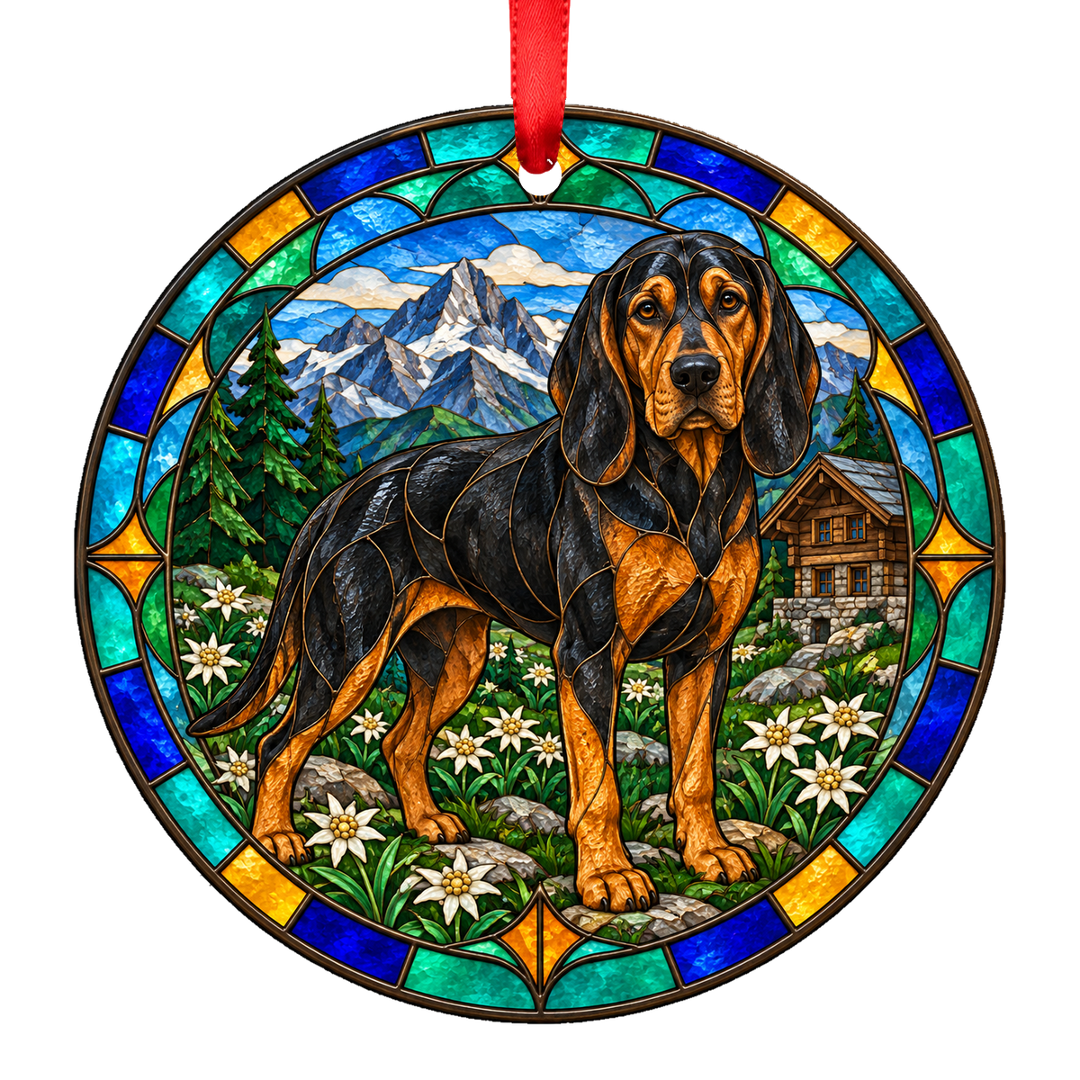 Tatra Hound Black and Tan porcelain Christmas ornament with red ribbon — ORN-11527