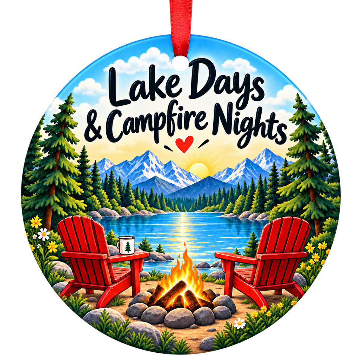 Lake Days and Campfire Nights camping Christmas ornament mockup