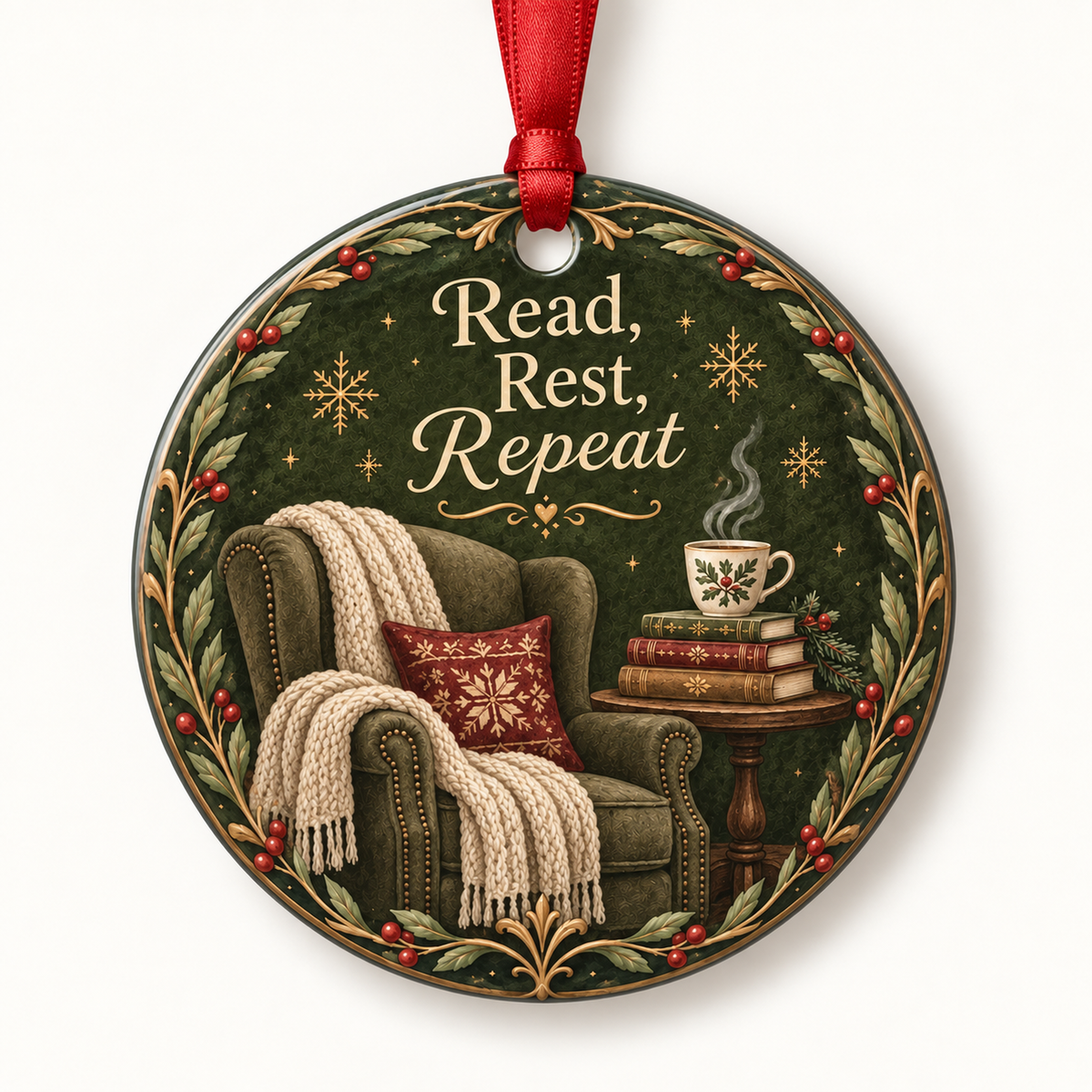 Read, Rest, Repeat book lover Christmas ornament