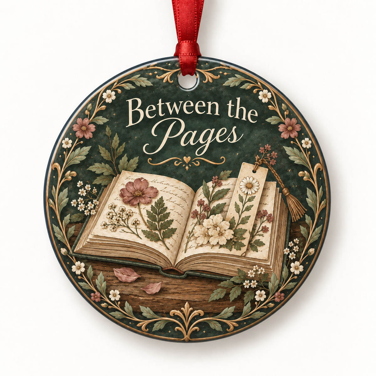 Between the Pages book lover Christmas ornament