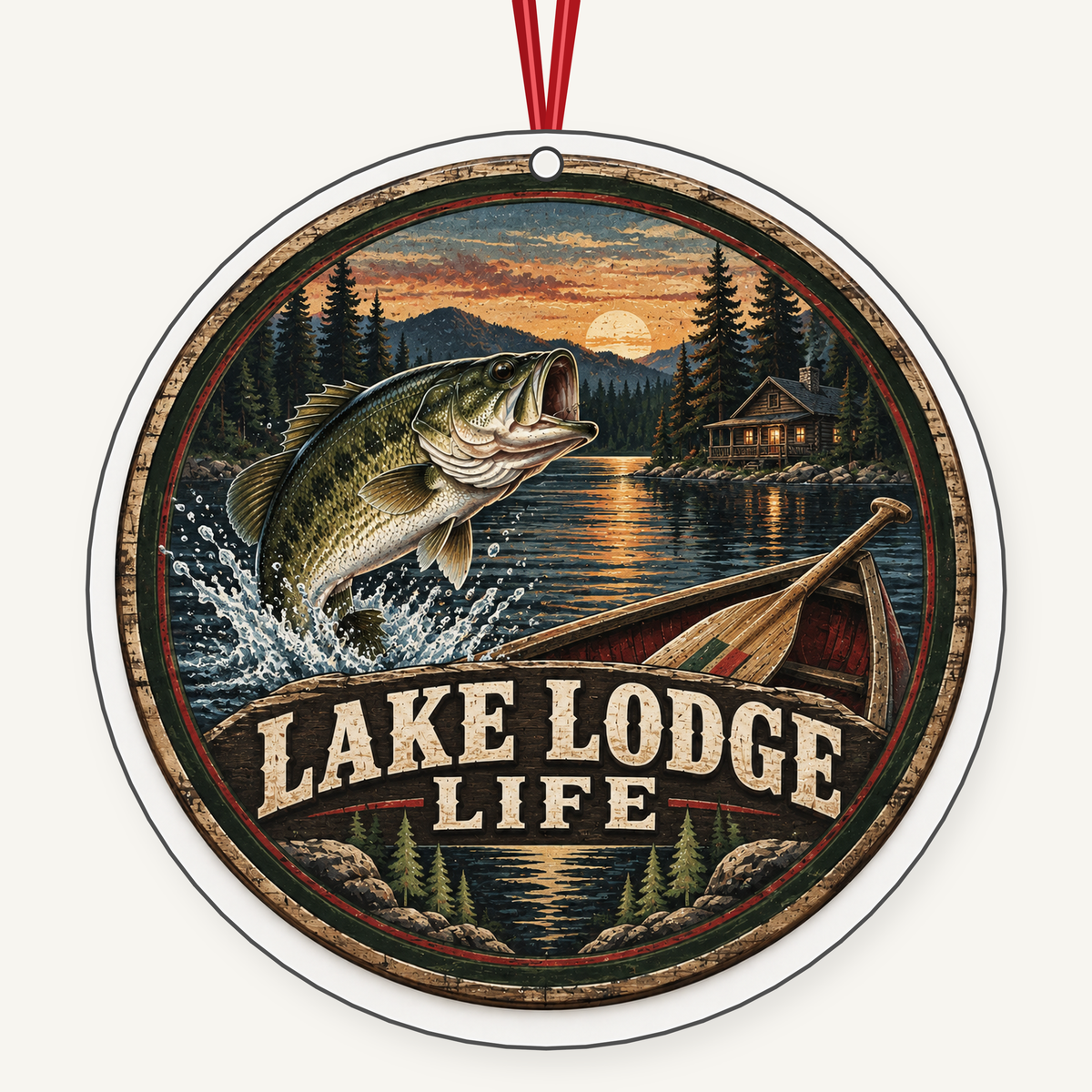 Lake Lodge Life fishing Christmas ornament