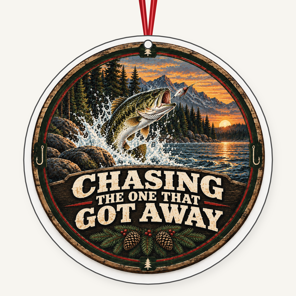 Chasing the One That Got Away fishing Christmas ornament