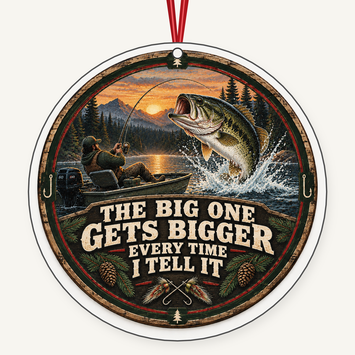 The Big One Gets Bigger Every Time I Tell It fishing Christmas ornament