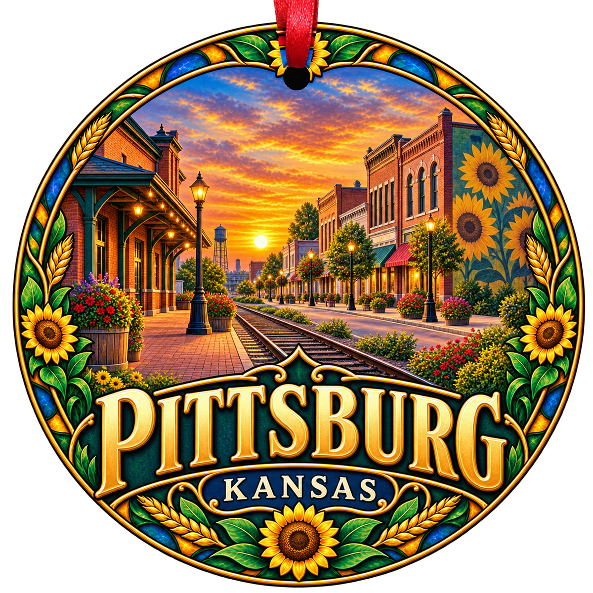 Pittsburg Kansas stained-glass-style Christmas ornament