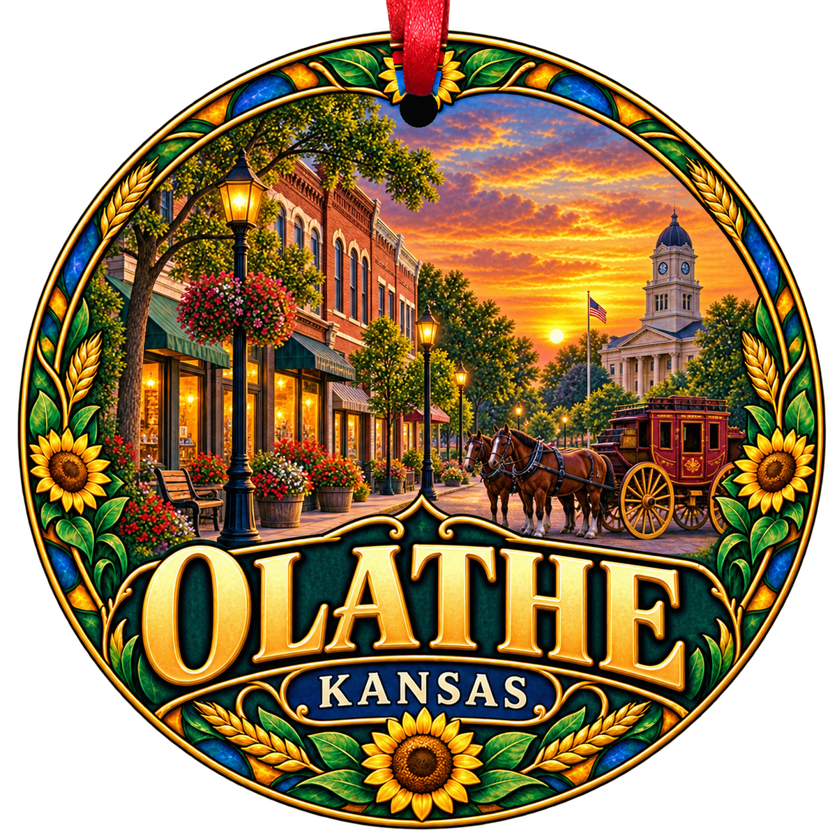 Olathe Kansas stained-glass-style Christmas ornament