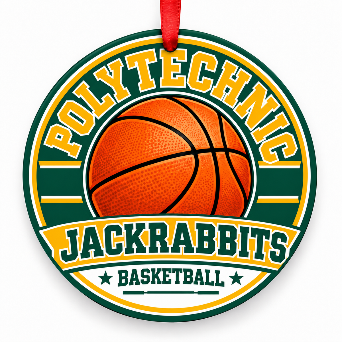 Polytechnic High School Basketball Christmas ornament — Jackrabbits in green and gold