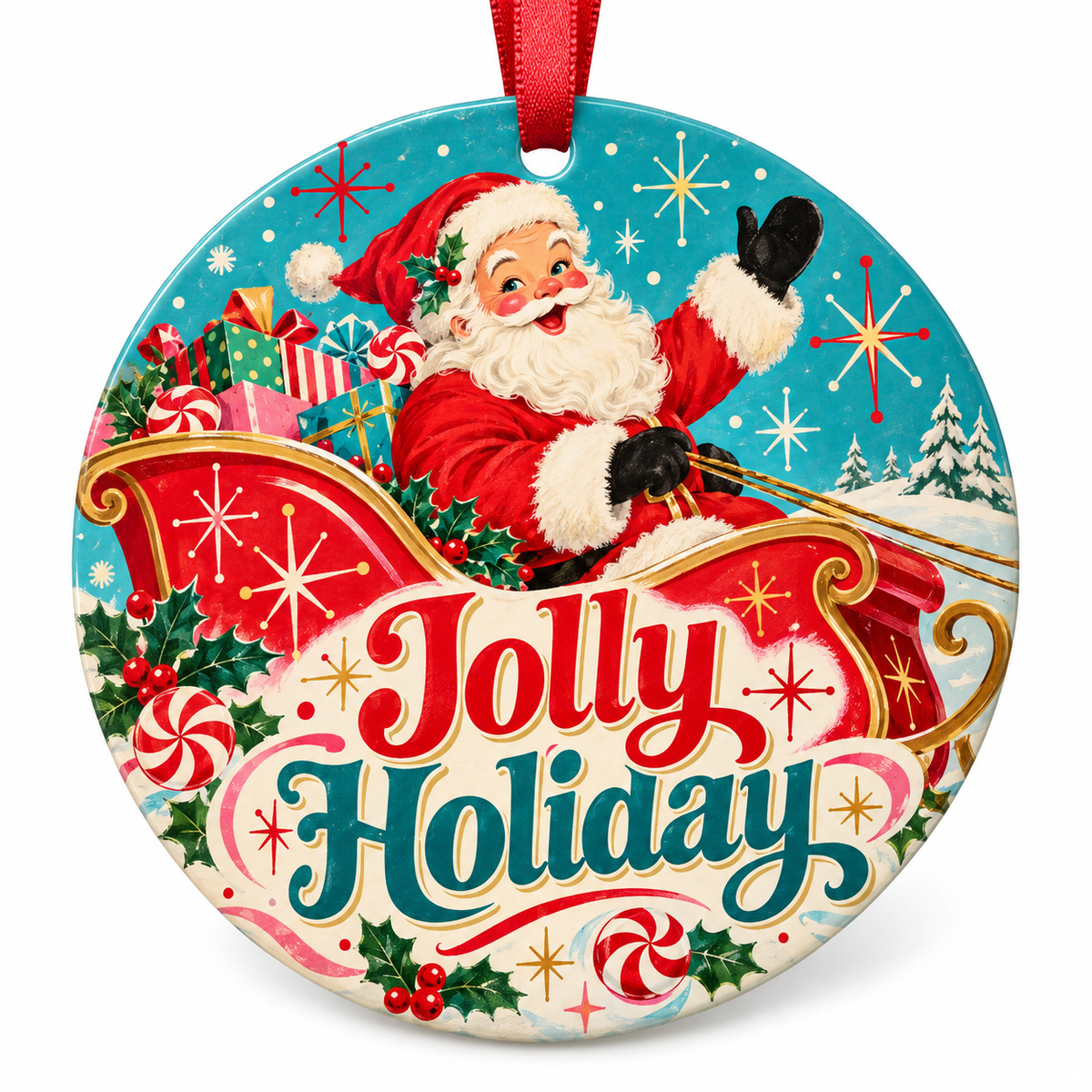 Jolly Holiday retro Christmas ornament