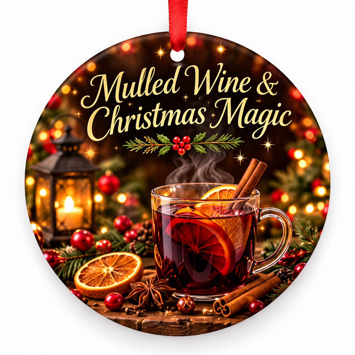 Mulled Wine & Christmas Magic Christmas ornament with red hanging ribbon