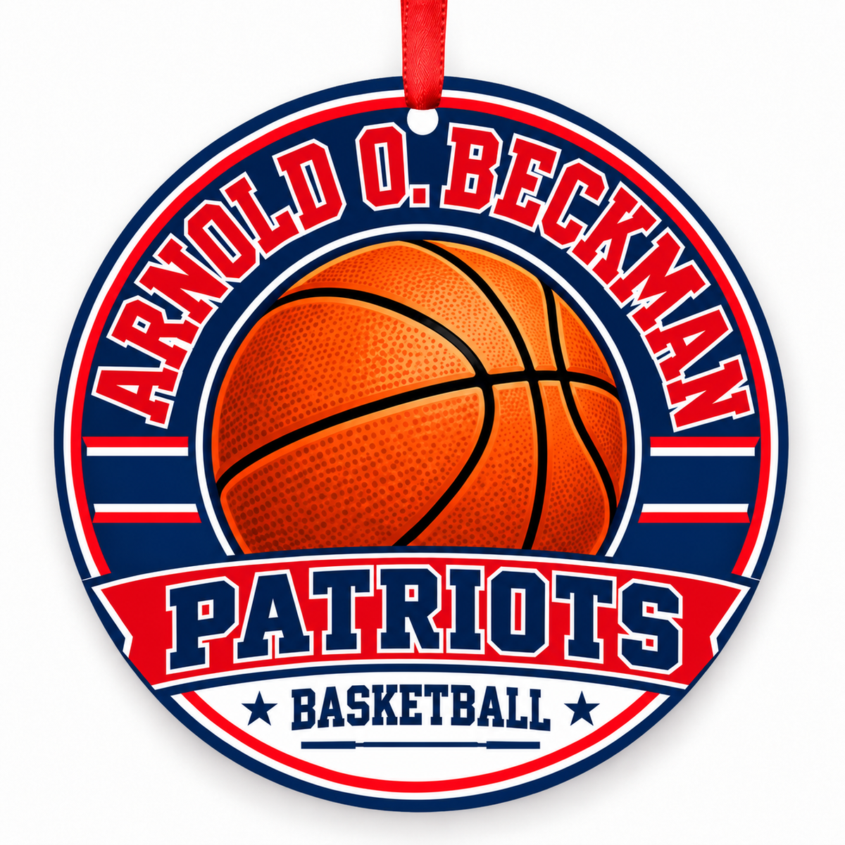 Arnold O. Beckman High School Patriots basketball Christmas ornament mockup