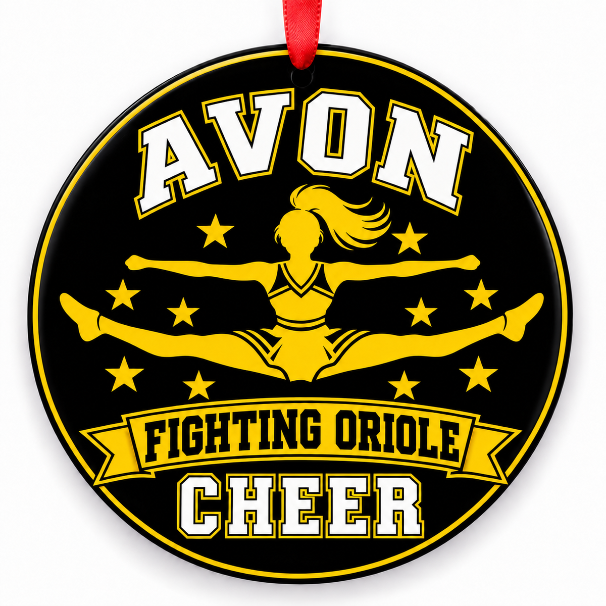 Avon High School Fighting Oriole cheer Christmas ornament — Toe-Touch Jump