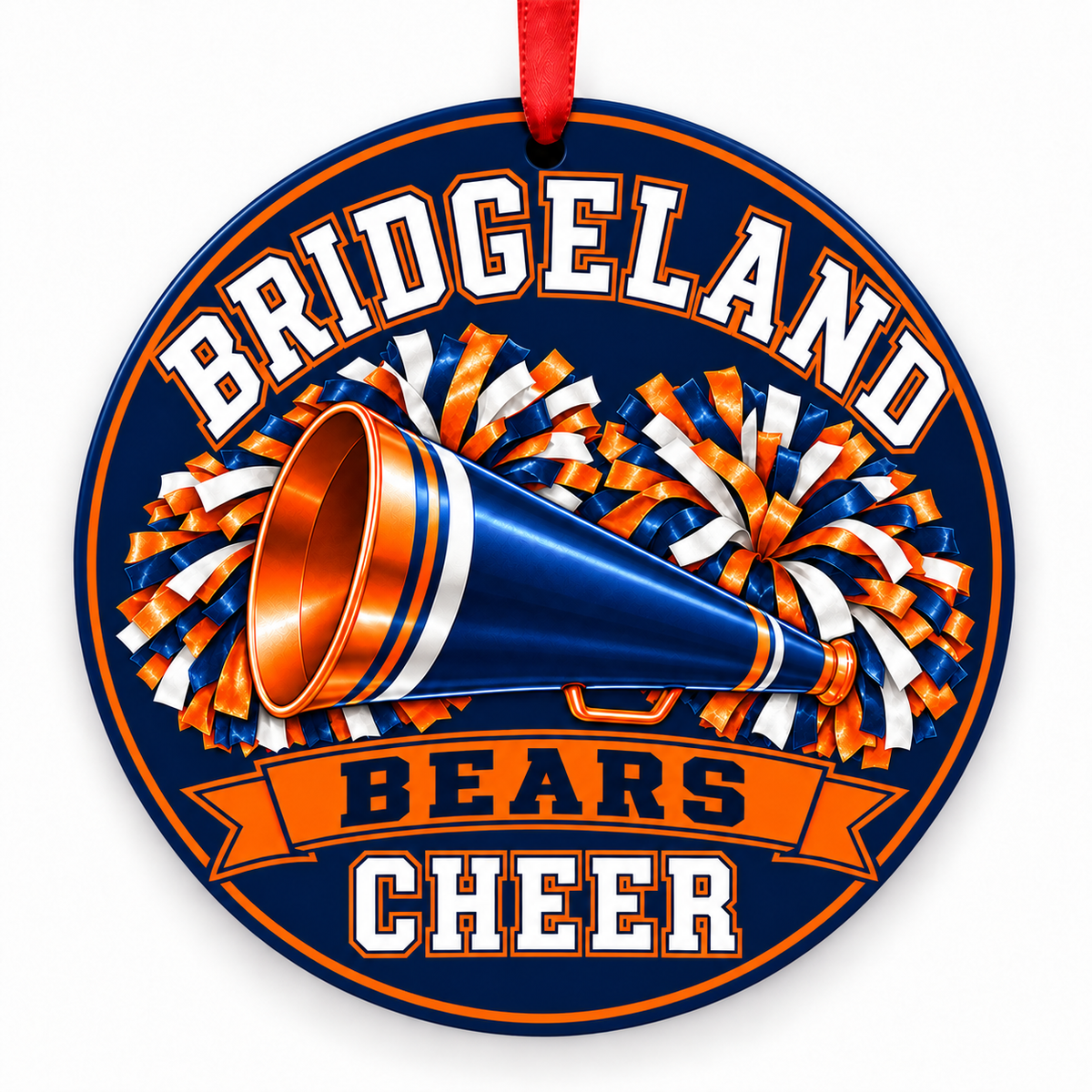 Bridgeland High School Bears cheer Christmas ornament — Megaphone and Pom-Poms