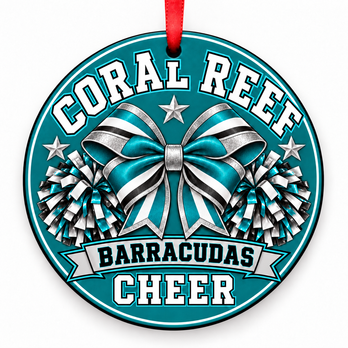 Coral Reef Senior High School Barracudas cheer ornament – Bow and Pom-Poms