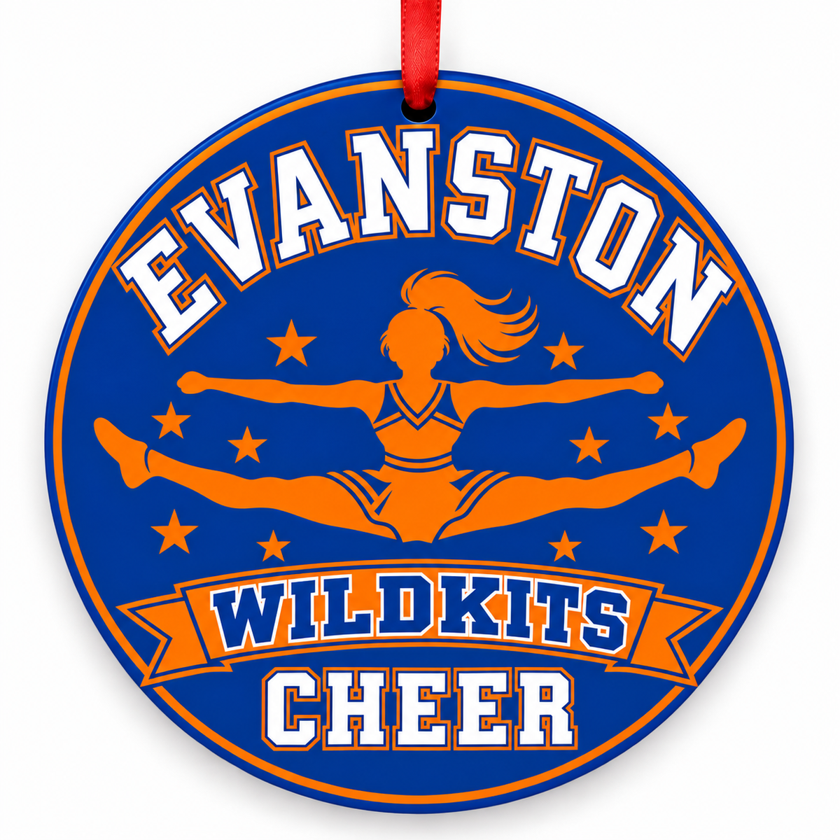 Evanston Township High School Wildkits cheer Christmas ornament — Toe-Touch Jump