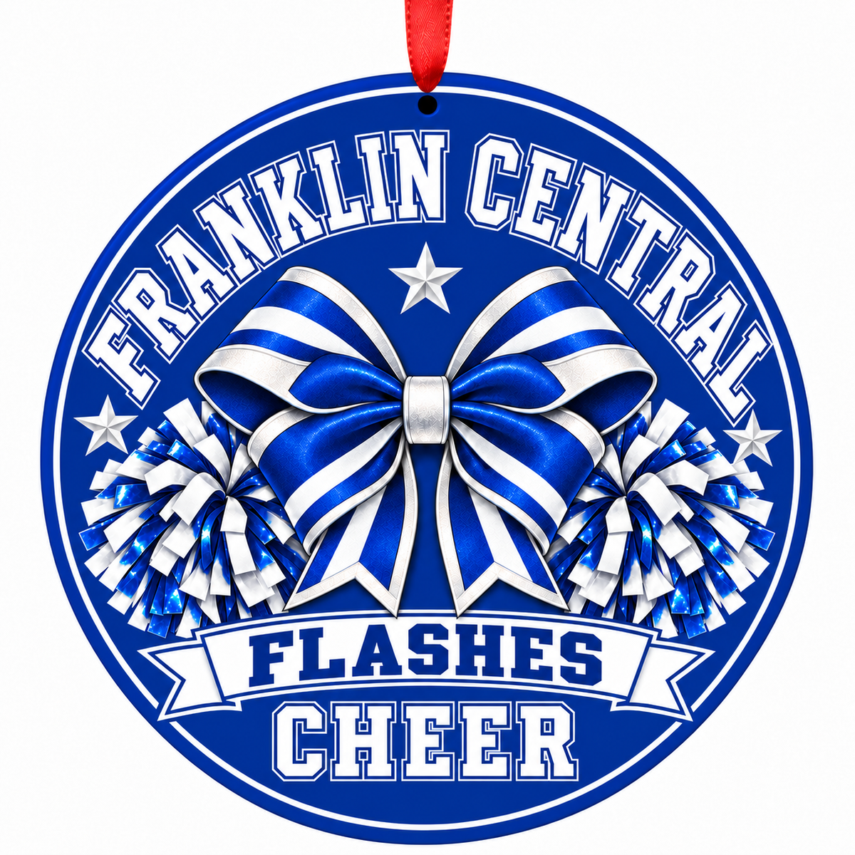 Franklin Central High School Flashes cheer Bow and Pom-Poms Christmas ornament