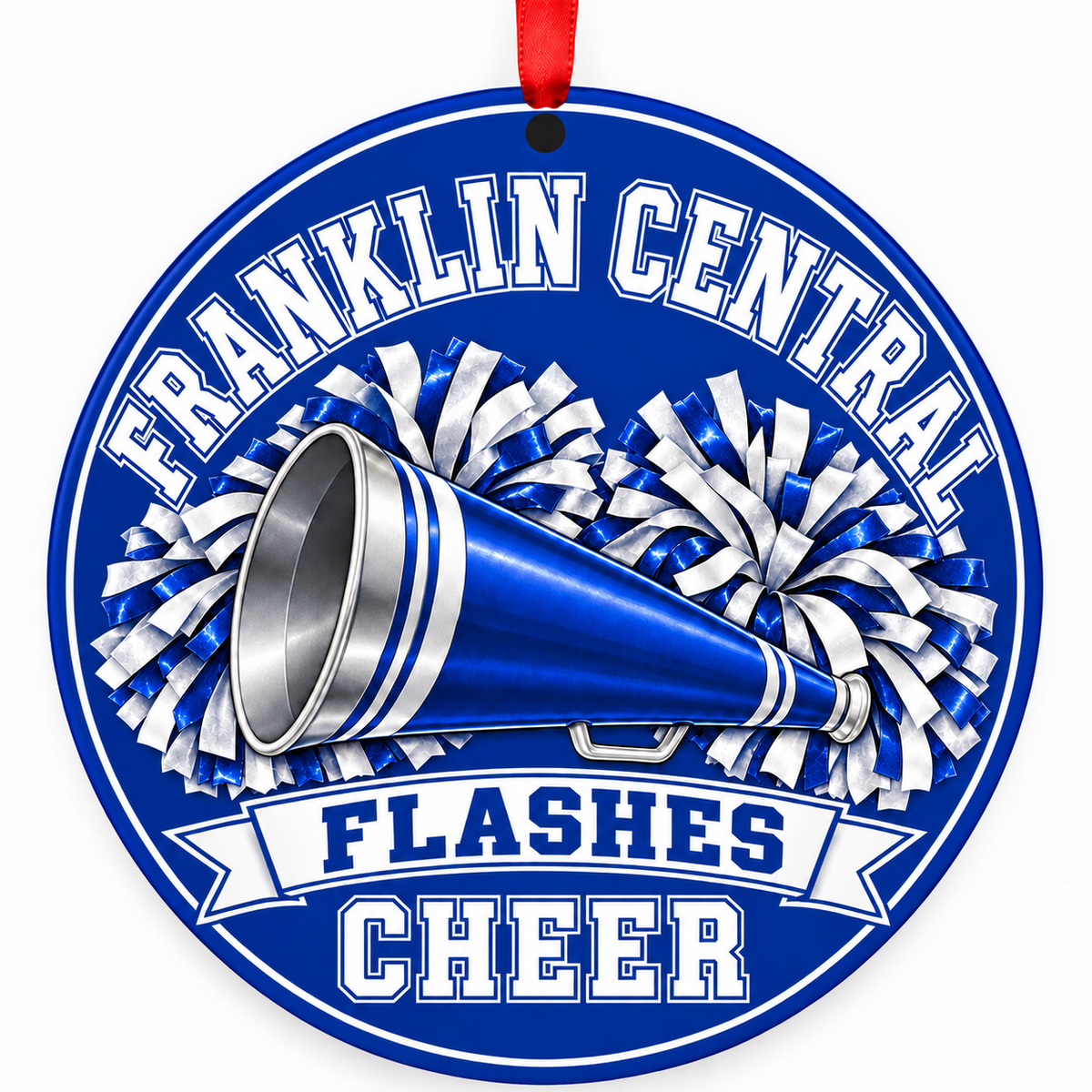 Franklin Central High School Flashes cheer Megaphone and Pom-Poms Christmas ornament