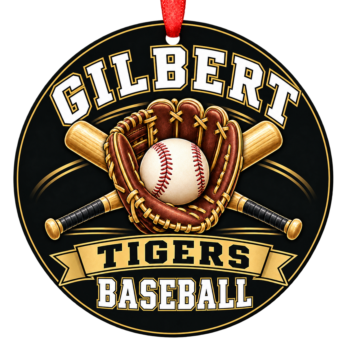 Gilbert Tigers baseball Christmas ornament, Glove and Bats design, Gilbert, Arizona
