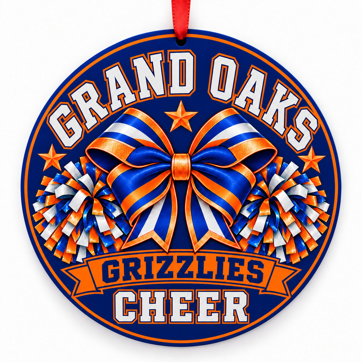 Grand Oaks High School Grizzlies cheer Christmas ornament — Bow and Pom-Poms