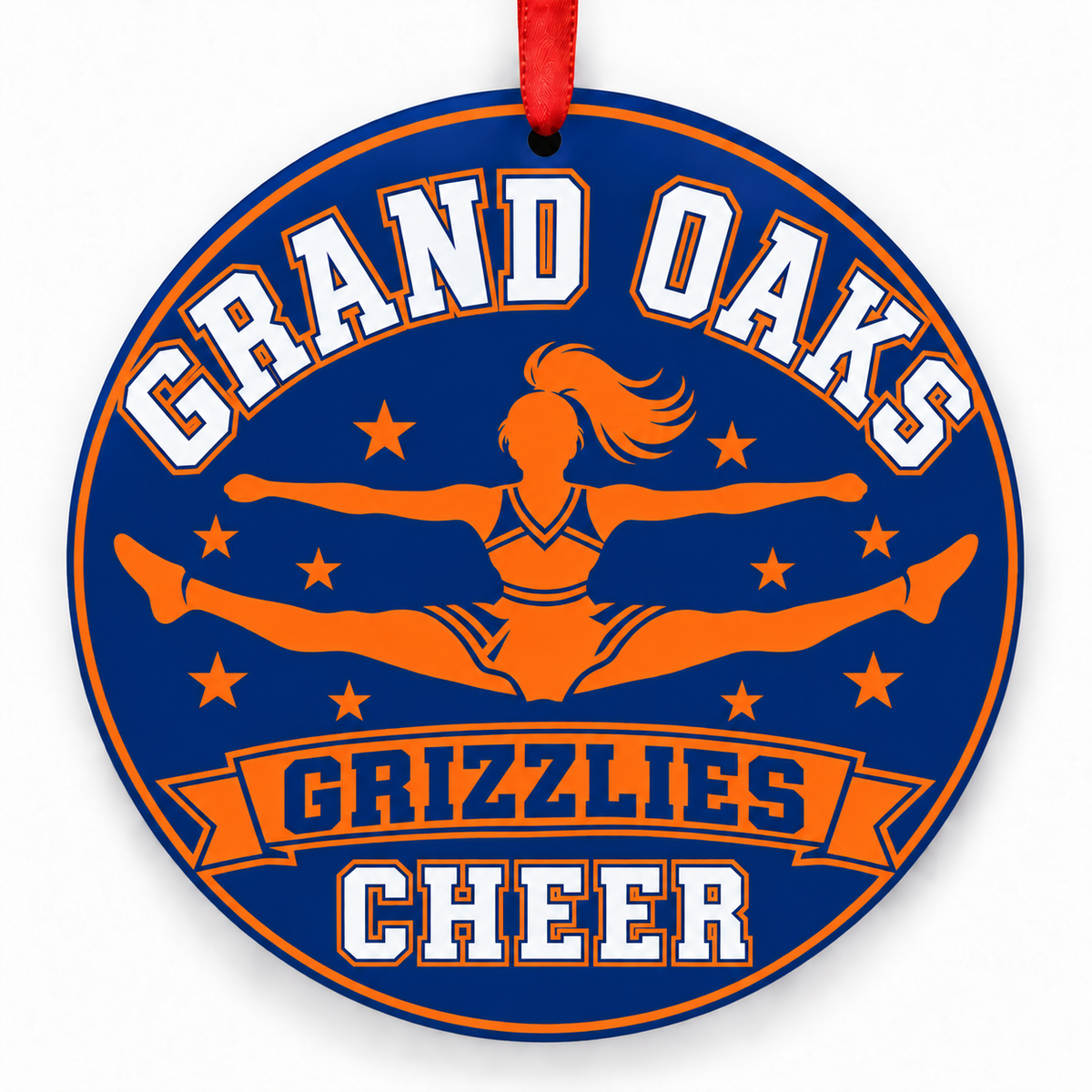 Grand Oaks High School Grizzlies cheer Christmas ornament — Toe-Touch Jump