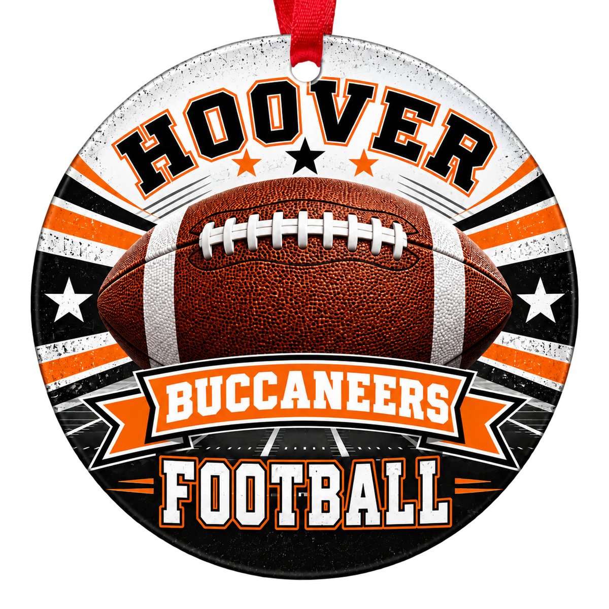 Hoover Buccaneers football Christmas ornament in orange, black and white for Hoover High School in Hoover, Alabama