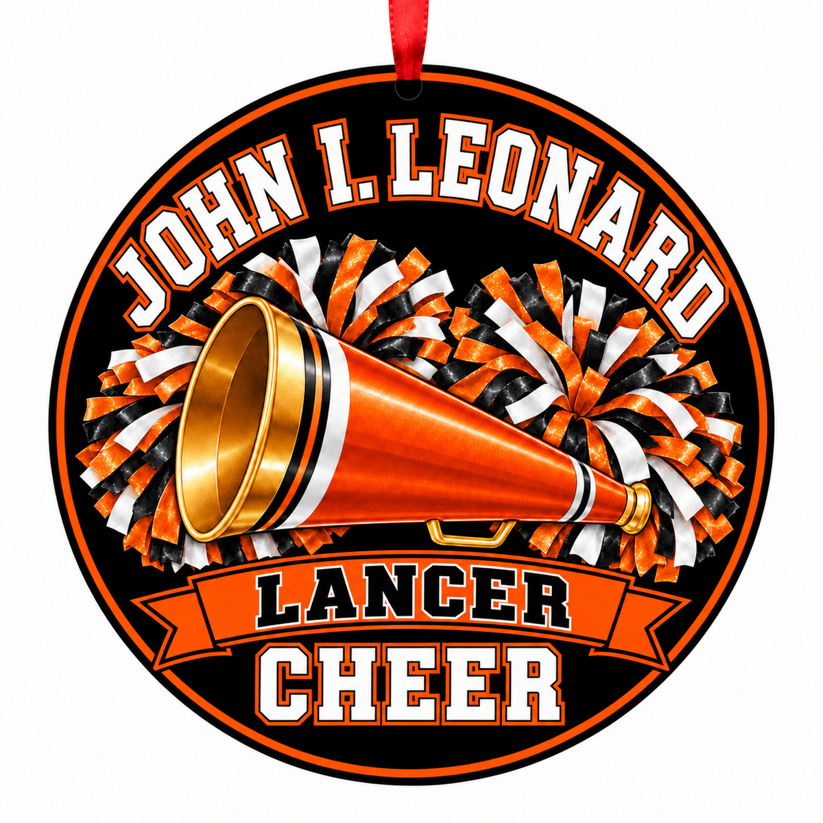 John I. Leonard High School Lancer cheer megaphone and pom-poms ornament