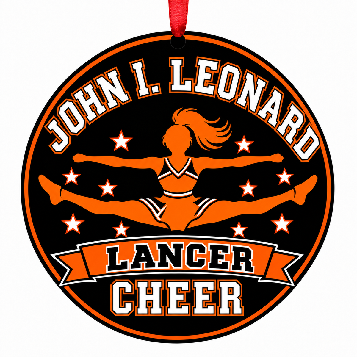 John I. Leonard High School Lancer cheer toe-touch jump ornament