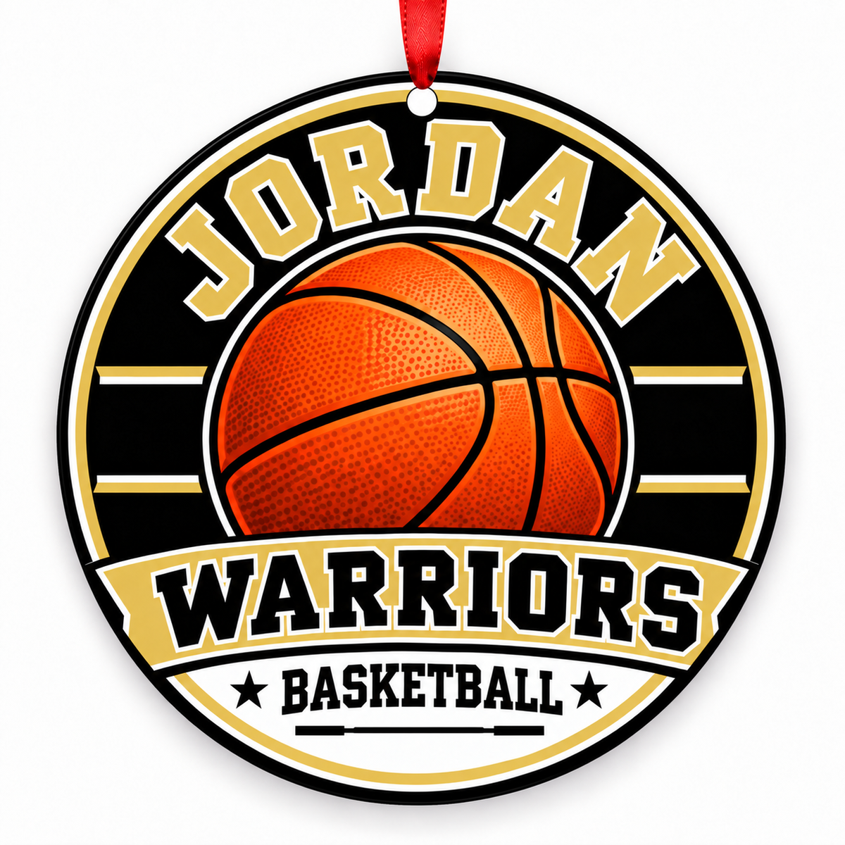 Jordan High School Warriors basketball Christmas ornament mockup