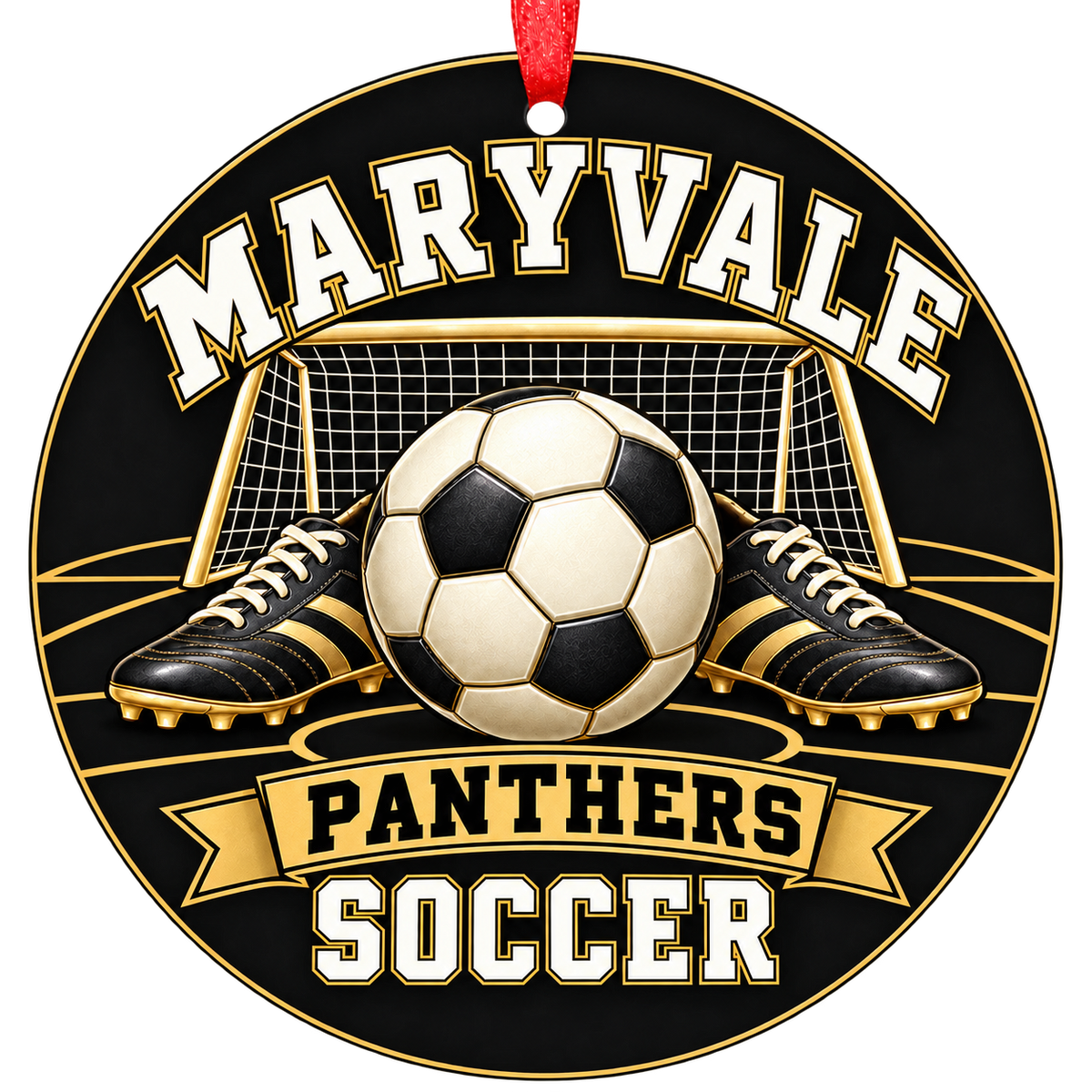 Maryvale Panthers soccer Christmas ornament, Goal and Cleats design, Phoenix, Arizona
