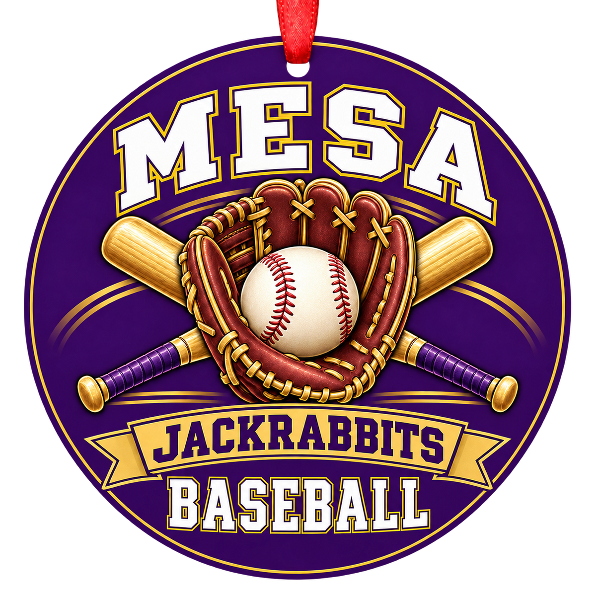 Mesa Jackrabbits baseball Christmas ornament, Glove and Bats design, Mesa, Arizona