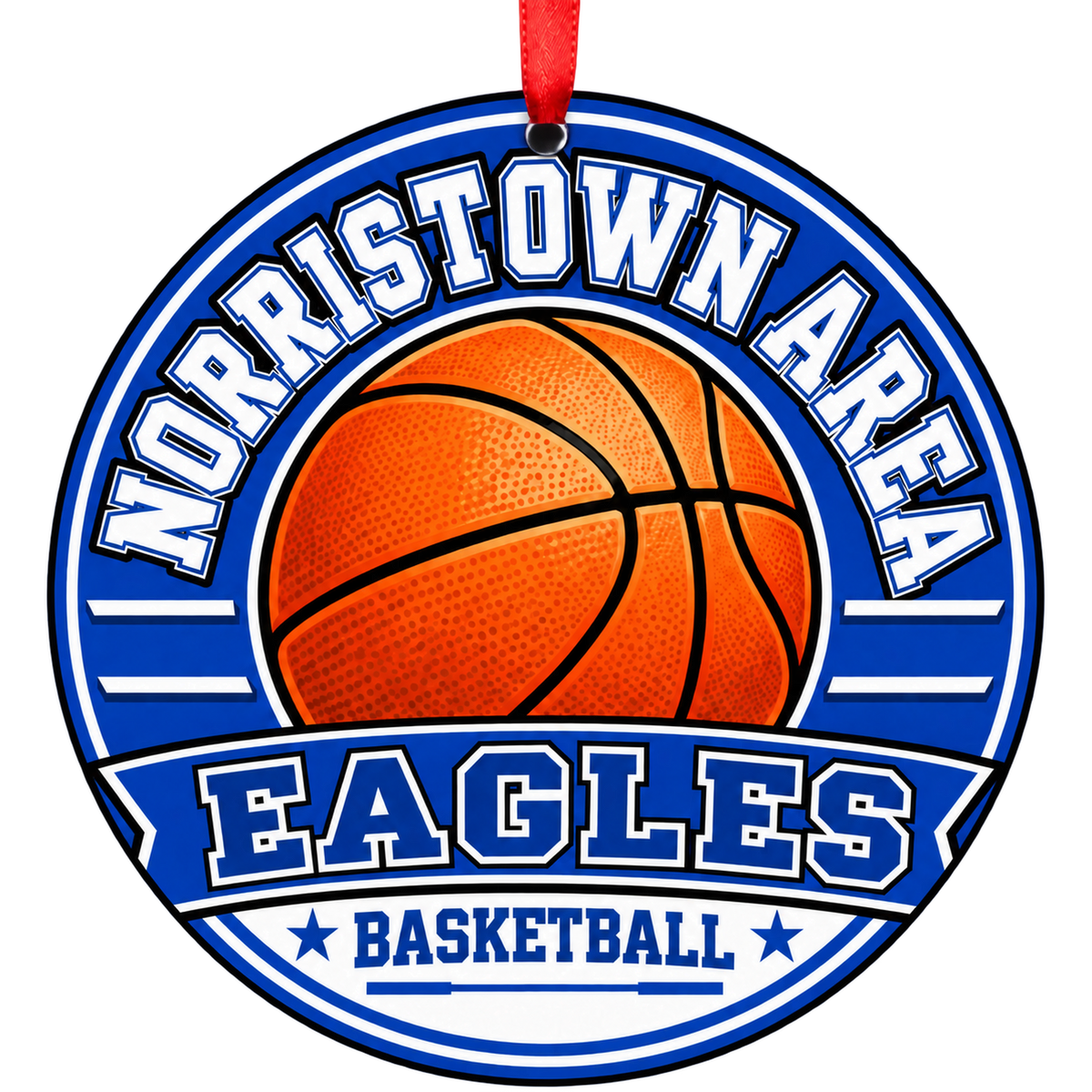 Norristown Area High School Eagles basketball Christmas ornament in blue and white
